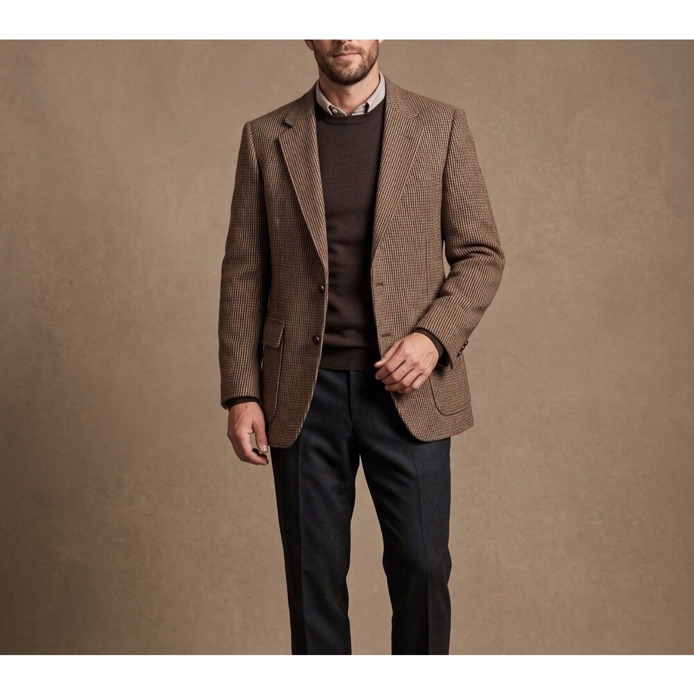 Mens Vintage Harris Tweed Allyn St. George Brown Wool Blazer